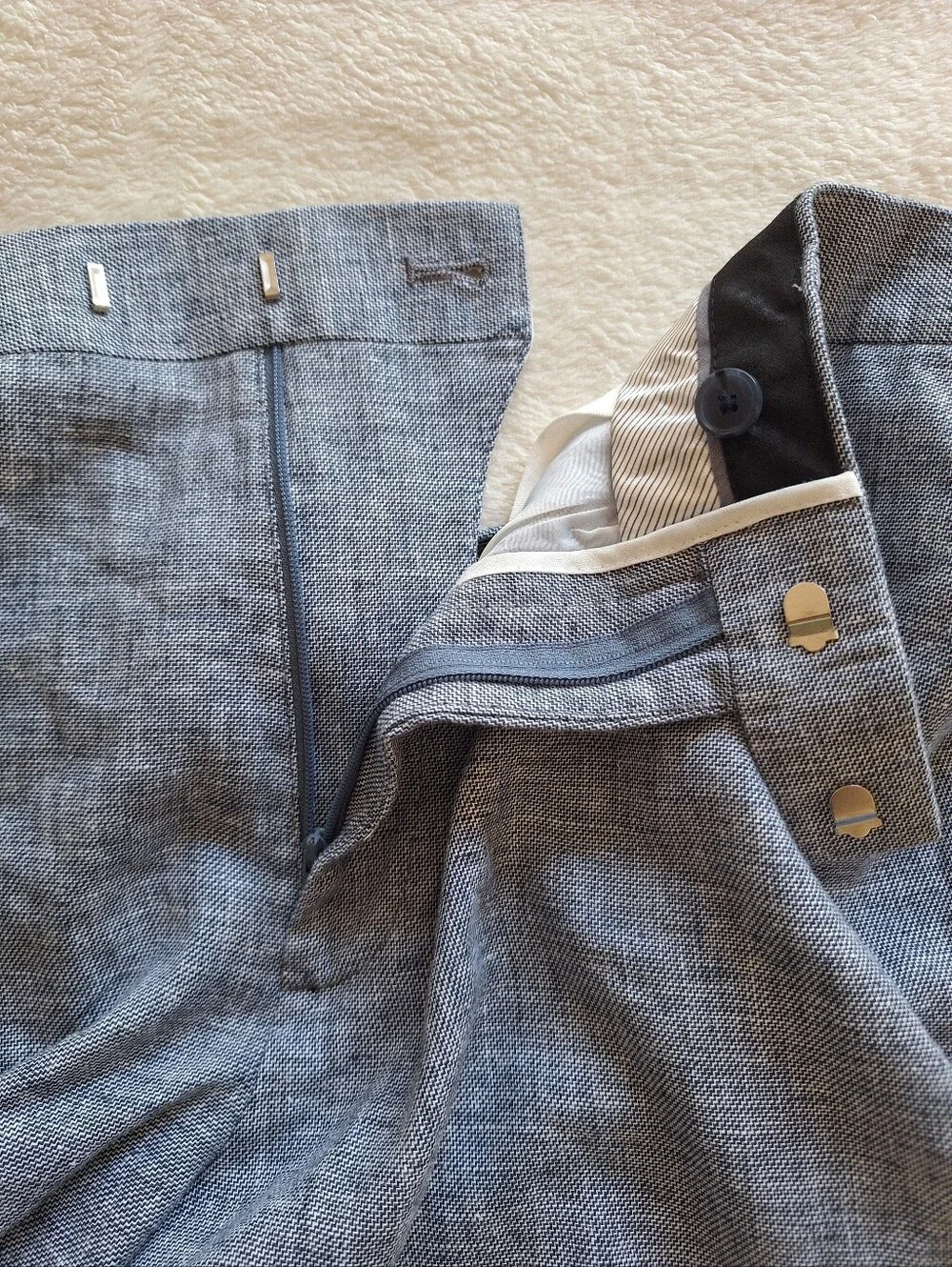 Banana Republic Linen Cotton Standard Fit Pants Grey Blue Mens 34x30 Hem 28”